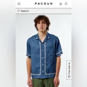 Pacsun Flora Oversize Camp Shirt Embroidered Floral Trim Pocket Logo Sz L 090233